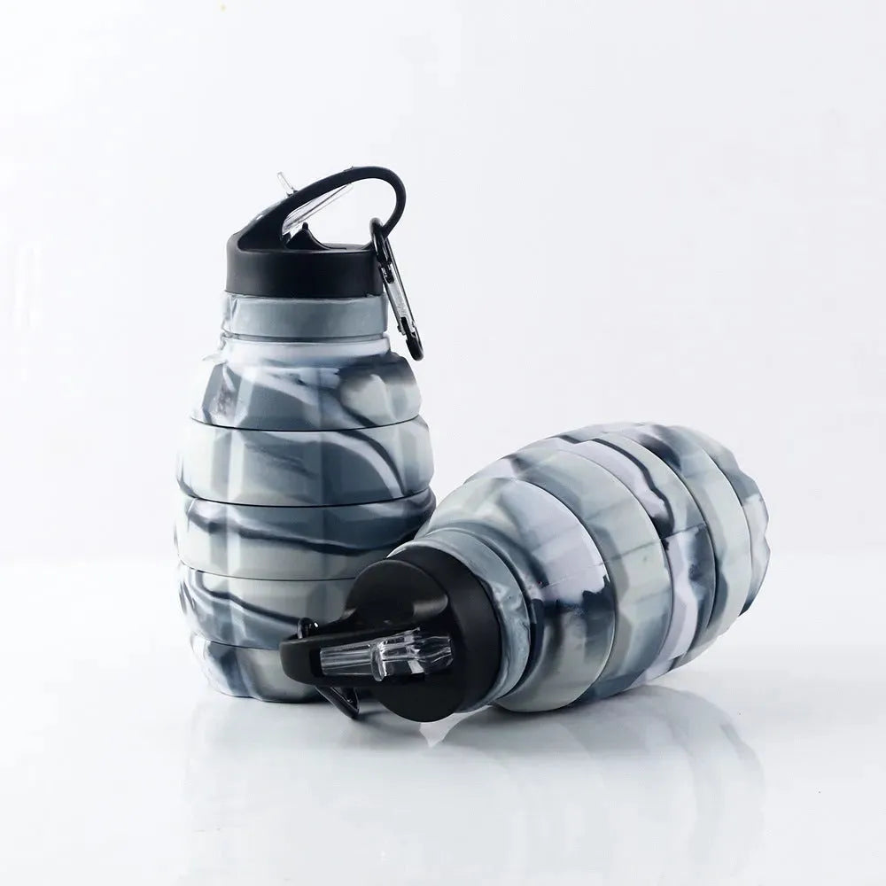 Foldable Water Bottle Food Grade Silicone Cycling Hiking Kettle With Hook - Bellarte Enchanté Foldable Water Bottle Food Grade Silicone Cycling Hiking Kettle With Hook